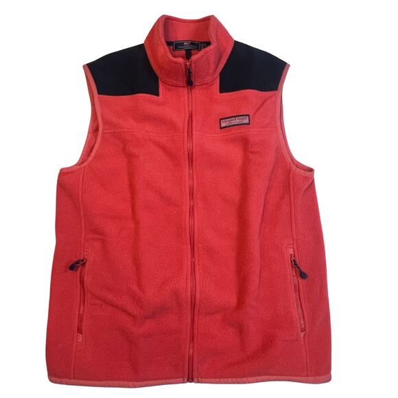 Vineyard Vines Vest Womens Large Pink Fleece Full Zip Outdoor Cabincore Coat - Picture 1 of 10